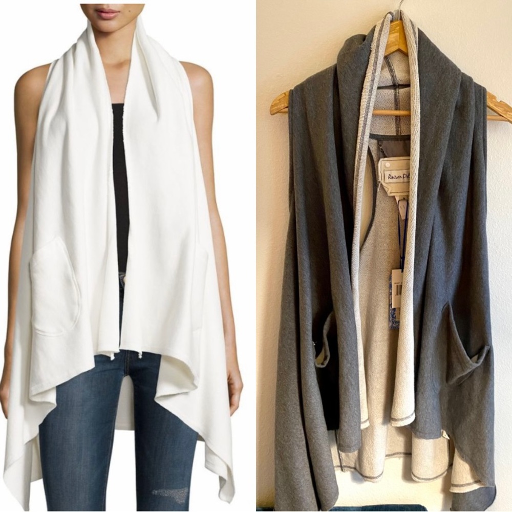 Raison D’etre Open Front Draped French Terry Vest Heather Grey Neiman Marcus NWT